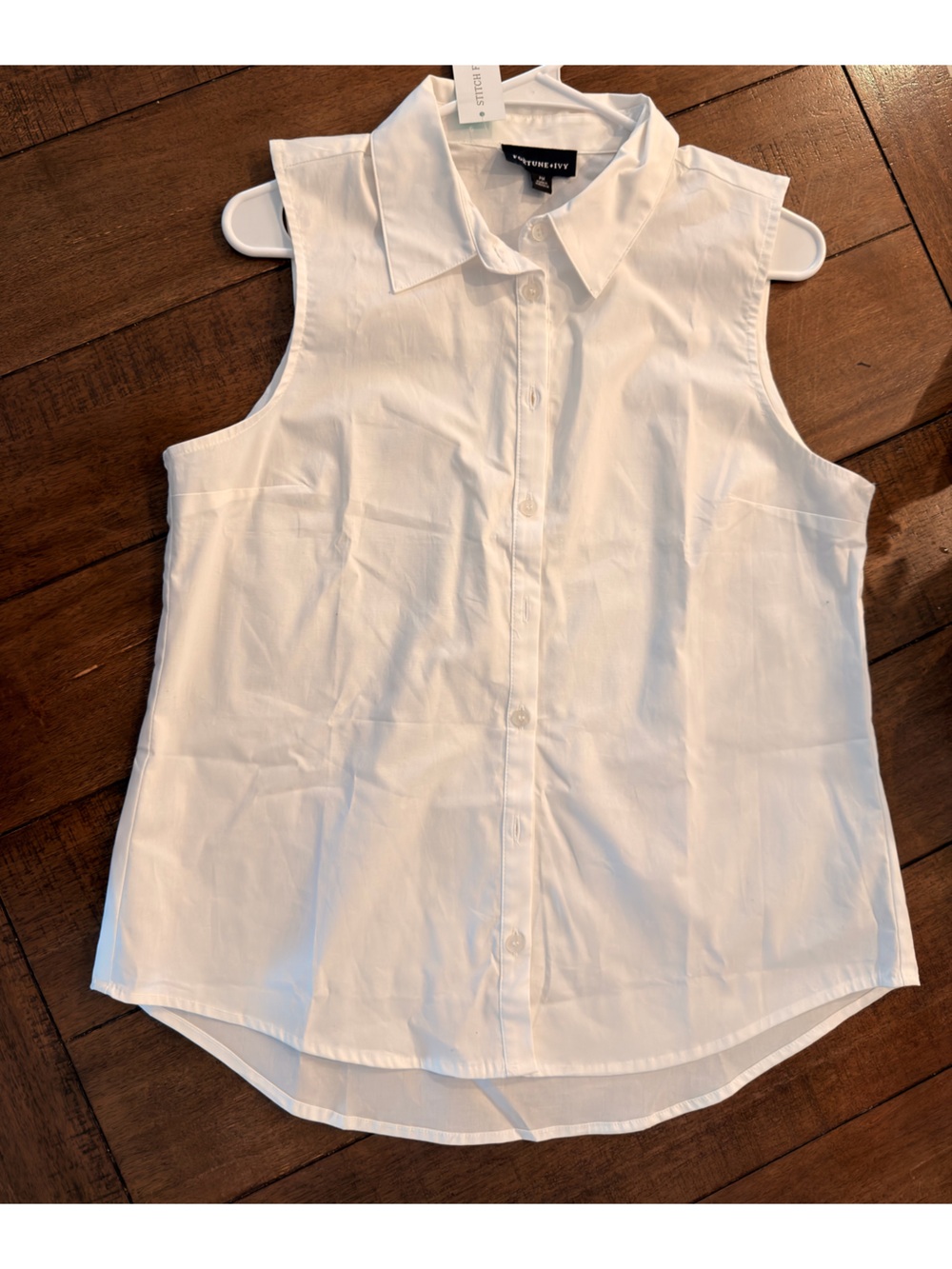 White Sleeveless Button-Front Shirt -